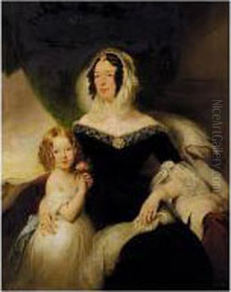 Portrait Of Mrs Hilton Nee Aynsworth With Her Daughter, Lydia Ellen Oil Painting by Margaret Sarah Carpenter