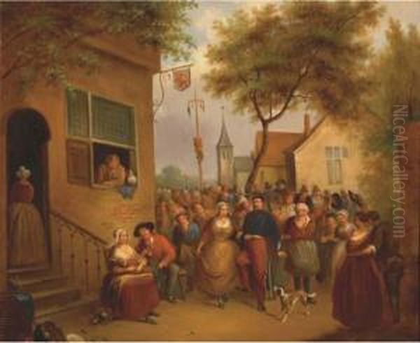 A Merry Gathering Oil Painting by Henri Jos. Gommarus Carpentero