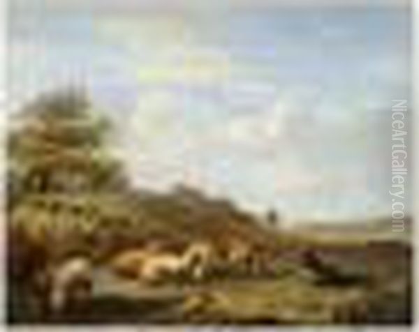 Paysage Aux Moutons Oil Painting by Henri Jos. Gommarus Carpentero