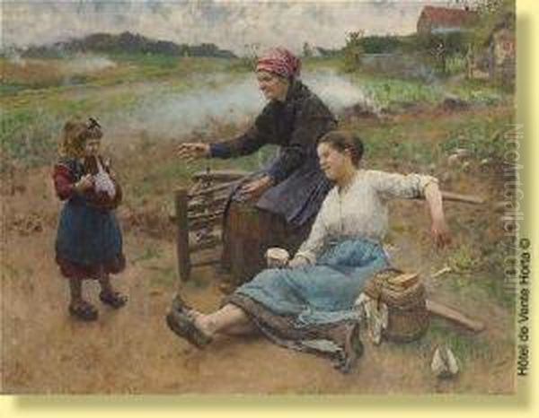 Gouter Sur Fond De Fanes Brulees Oil Painting by Evariste Carpentier