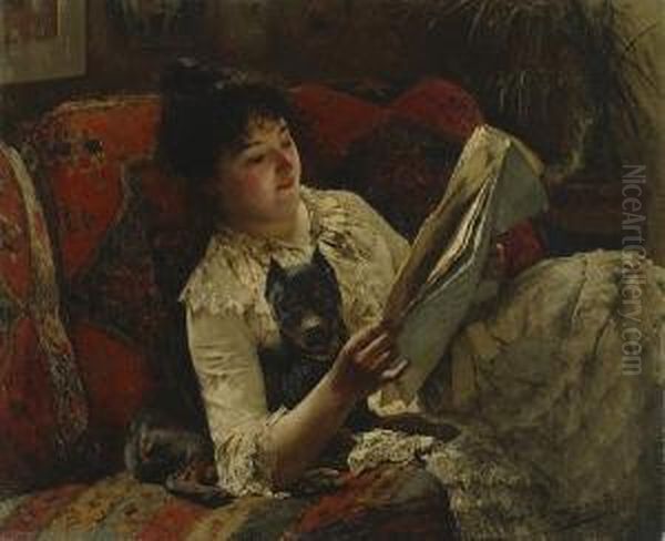 Reading The News Oil Painting by Evariste Carpentier