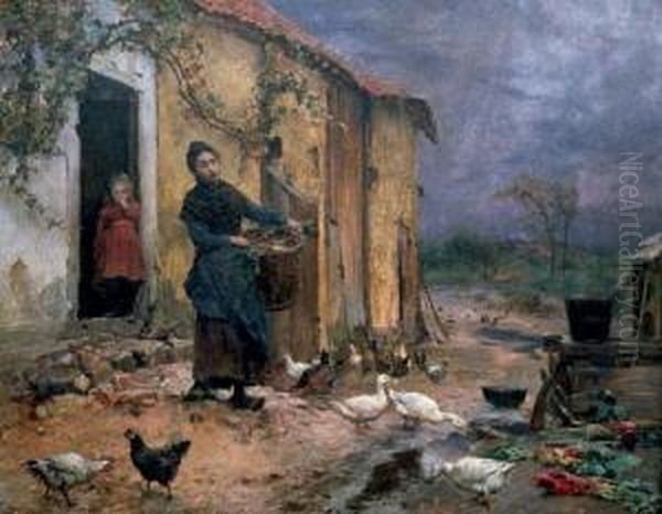 By The Cottage Oil Painting by Evariste Carpentier