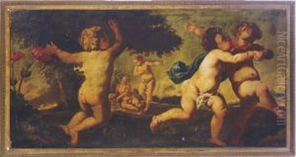 Putti In A Landscape Oil Painting by Giulio Carpione