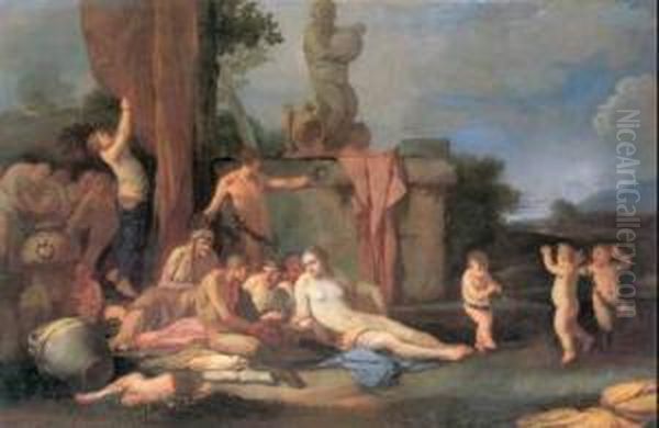 A) L'offerta A Bacco B) Il Diluvio Di Deucalione Oil Painting by Giulio Carpione