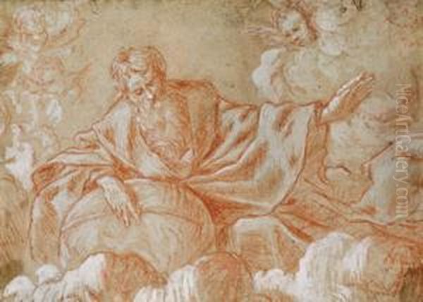 Der Hl.vater Umgeben Von Putti In Den Wolken Oil Painting by Giulio Carpione