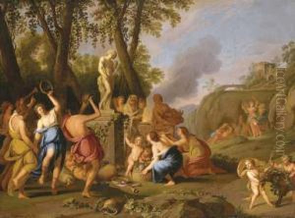 A Bacchanal Oil Painting by Giulio Carpione