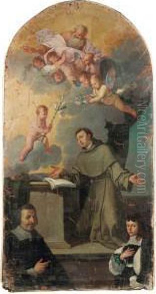 Apparizione Di Gesu Bambino A S.
 Antonio Da Padova Alla Presenza Del Committente E Il Figlio Oil Painting by Giulio Carpione