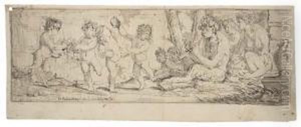 A Bacchanal With A Satyr And Putti Oil Painting by Giulio Carpione