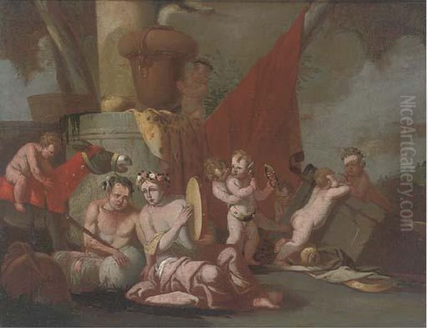 A Bacchanal Oil Painting by Giulio Carpione