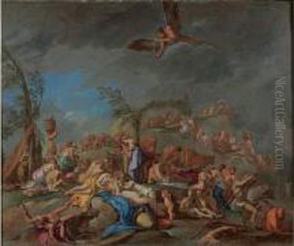 Le Deluge De Deucalion (ovide, Metamorphoses, L.i) Oil Painting by Giulio Carpione