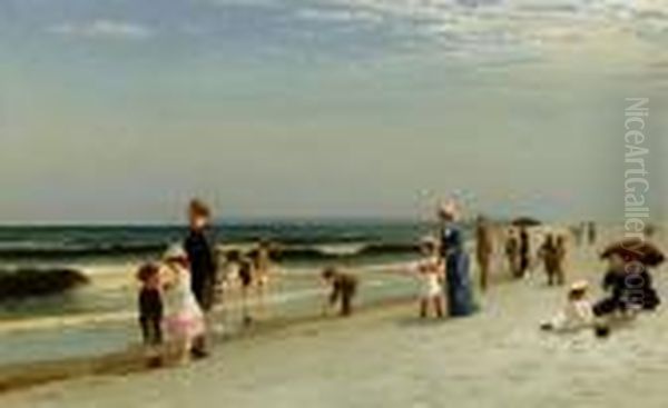 On The Beach At Coney Island Oil Painting by Samuel S. Carr