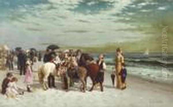 On The Beach At Coney Island Oil Painting by Samuel S. Carr