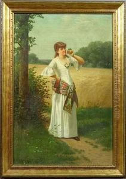 Portrait Of A Young Woman In A Field Oil Painting by Samuel S. Carr