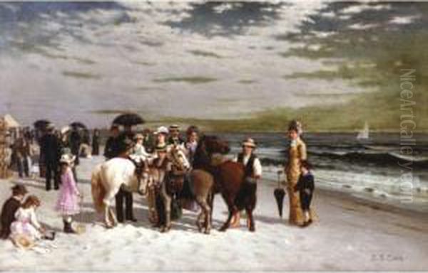 On The Beach At Coney Island Oil Painting by Samuel S. Carr