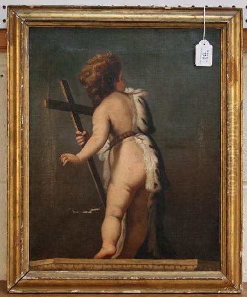 The Infant Saint John Carrying A Cross Oil Painting by Agostino Carracci