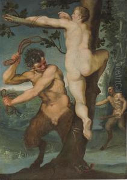 A Nymph And Two Satyrs Oil Painting by Agostino Carracci