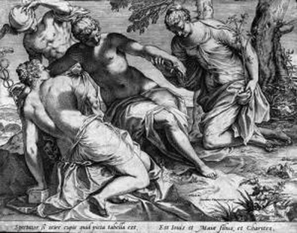 Merkur Und Die Grazien Oil Painting by Agostino Carracci