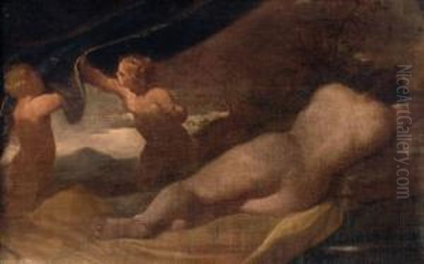 Ruckenakt Einer Venus In Landschaft Mit Zwei Amoretten Oil Painting by Agostino Carracci