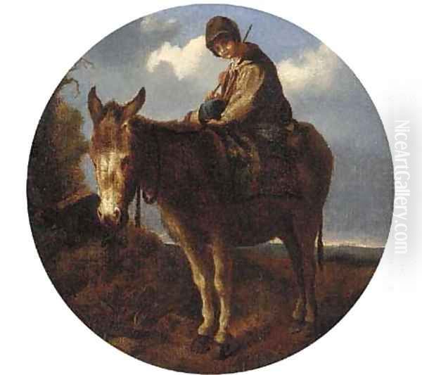 A young boy on a donkey Oil Painting by John Joseph Barker Of Bath