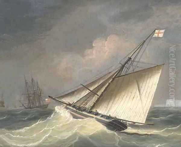 An armed cutter heading out to the squadron offshore Oil Painting by Thomas Sen Buttersworth