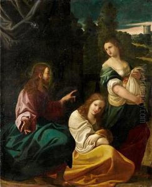 Christ In The House Of Martha And Mary Oil Painting by Lodovico Carracci