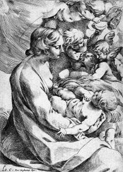 Die Madonna Mit Kind Und Engeln Oil Painting by Lodovico Carracci