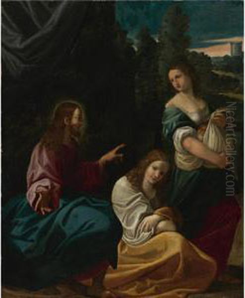 Christ With Martha And Mary Oil Painting by Lodovico Carracci