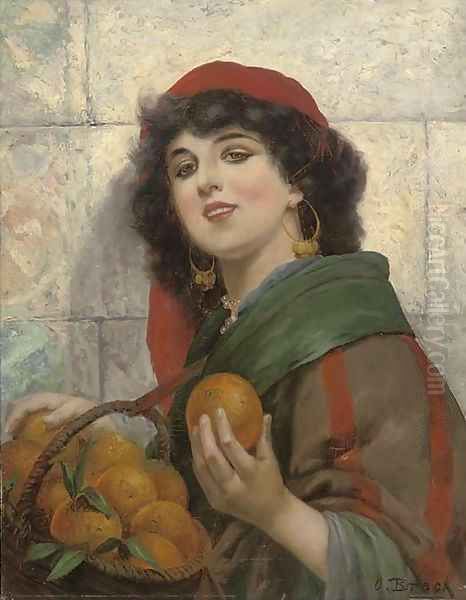 The orange seller Oil Painting by Alois Broch