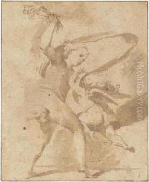 Veuns Beating Cupid With A Bunch Of Flowers Oil Painting by Lodovico Carracci