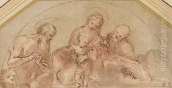 The Holy Family With Saint Jerome: Study For A Lunette Oil Painting by Lodovico Carracci