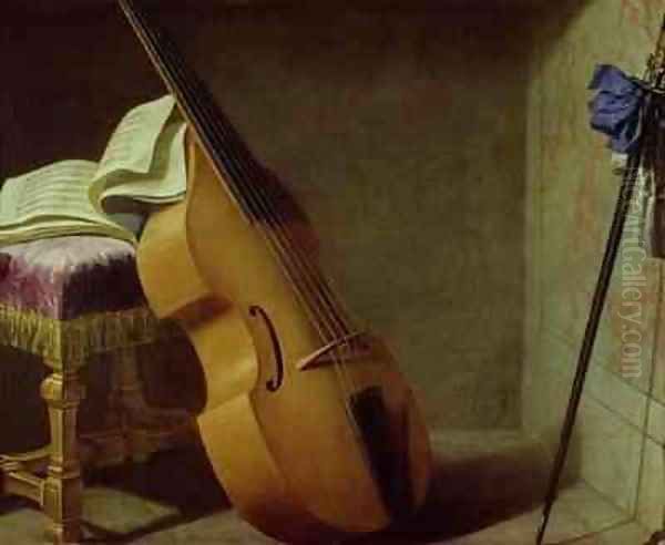 Bass Viol, Score Sheet and a Sword Oil Painting by Boyer