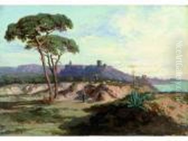 Vue Du Lac De Nemi Pres De Rome Oil Painting by Louis Hilaire Carrand