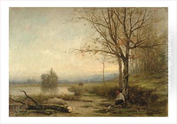 Le Repos Du Faucheur Oil Painting by Louis Hilaire Carrand