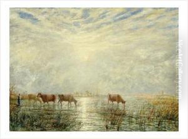 Vaches A L'abreuvoir Oil Painting by Louis Hilaire Carrand