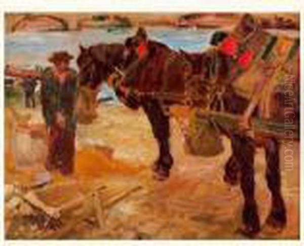 Chevaux De Force En Bord De Seine Oil Painting by Leon Carre