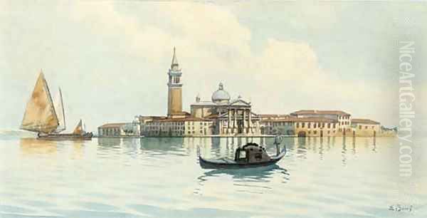 San Giorgio di Maggiore from the Lagoon, Venice Oil Painting by Emilio Boni