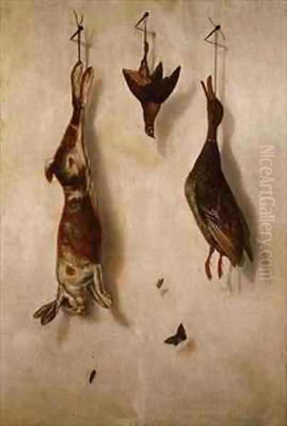 Still-life of dead game hanging on a wall Oil Painting by F.A. Brandel