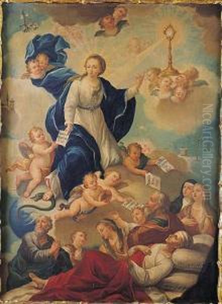 La Inmaculada Concepcion Intercesora De La Buena Muerte Oil Painting by Juan Carreno De Miranda