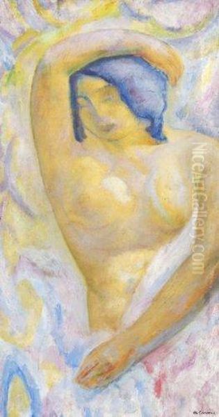 Femme Nue Aux Cheveux Bleus. Oil Painting by Augustin Carrera