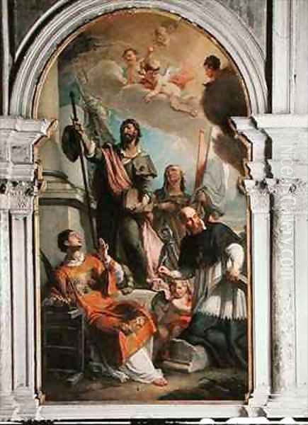 St. Lawrence, St. Francis of Sales, St. Rocco and St. Anne Oil Painting by Girolamo Brusaferro