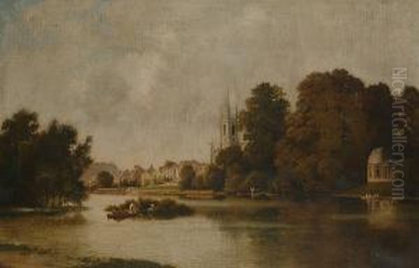 'hampton On Thames', With Garrick's Temple Oil Painting by John Mulcaster Carrick