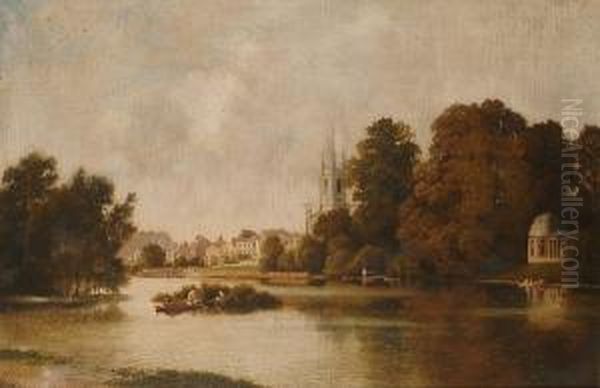 Hampton On Thames, With Garricks Temple Oil Painting by John Mulcaster Carrick