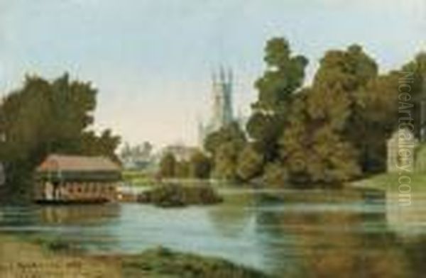 Twickenham From The Ferry; And Hampton On Thames Oil Painting by John Mulcaster Carrick