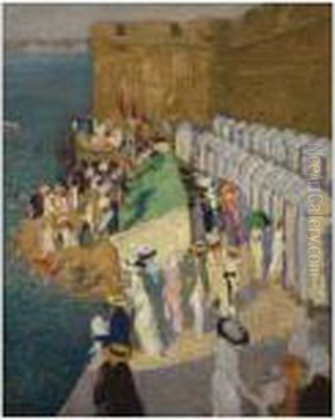 La Maree Haute A Saint-malo (high Tide At St Malo) Oil Painting by Ethel Carrick-Fox