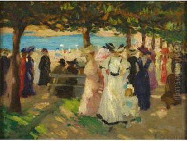 Promenade At Manly Oil Painting by Ethel Carrick-Fox