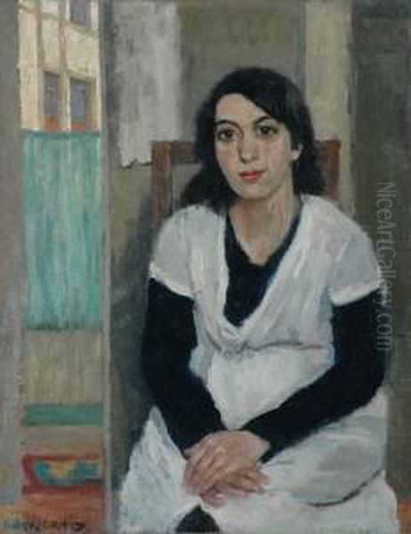 French Interior With A Young Woman Seated Oil Painting by Ethel Carrick-Fox