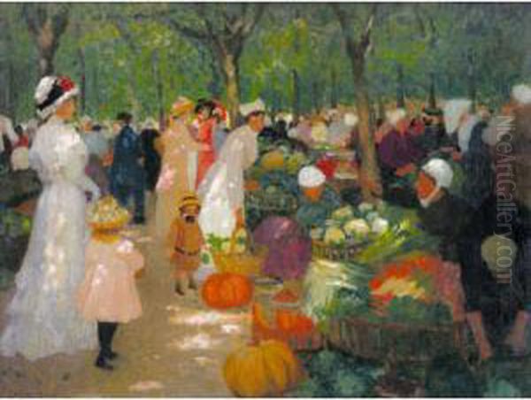 Market, Under Trees Oil Painting by Ethel Carrick-Fox