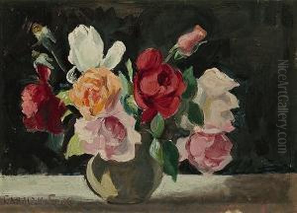 Bowl Of Roses Oil Painting by Ethel Carrick-Fox