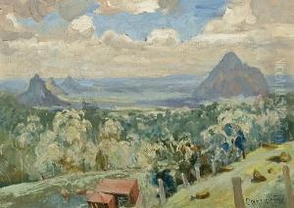 Glasshouse Mountains Oil Painting by Ethel Carrick-Fox