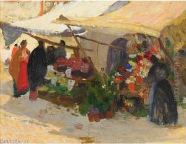 Marche Aux Fleurs A Venise Oil Painting by Ethel Carrick-Fox